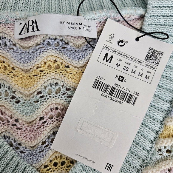 Zara Sweater Vest Pastel Scalloped Chevron Sleeveless V Neck Knit Medium - Picture 6 of 8